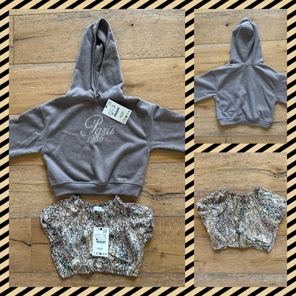 ZARA GIRLS SWEATSHIRT AND LEOPARD PRINT CROP TOP, SIZE 6-7, NWT